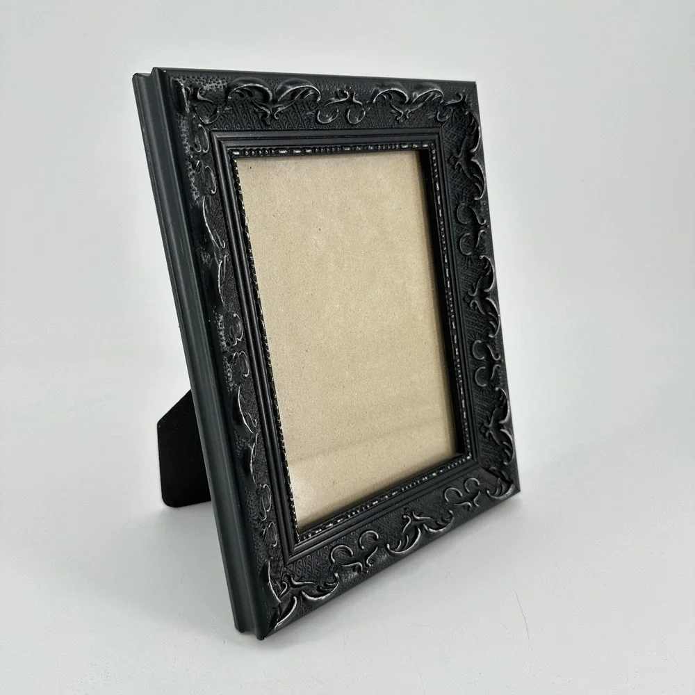 Ornate Shabby Black 5x7 Picture Frame Gothic Scrollwork Tabletop Decor